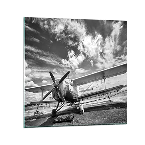 Wandbilder Dekoration Wohnzimmer An-2 Flugzeug Schwarzweiß Bilder auf Glas 50x50cm Glasbild Schlafzimmer Küche Deko Wand Kunstdruck Art Klein Wanddeko Bild im Glas Modern Wall Decor GAC50x50-4228 von ARTTOR