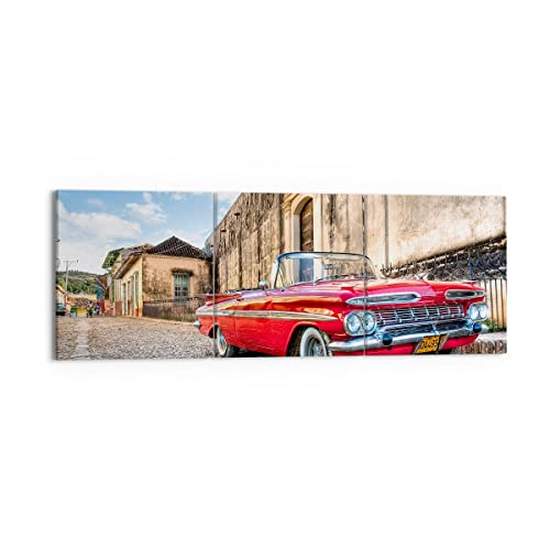 Wandbilder Dekoration Wohnzimmer Auto Klassiker Kuba Chevrolet Bilder auf Leinwand 150x50cm Leinwandbild Schlafzimmer Set 3 teilige Wand Kunstdruck Art Groß XXL Wanddeko Bild Canvas CA150x50-0506 von ARTTOR