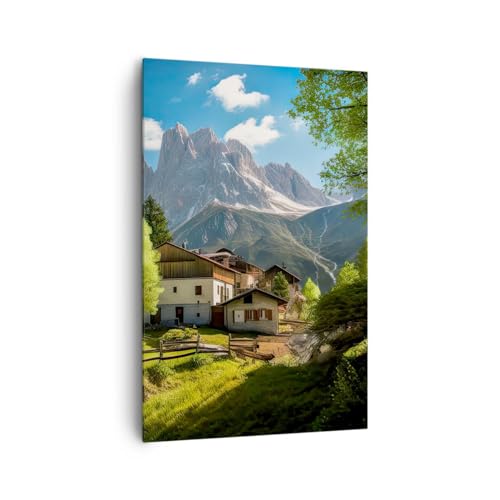 Wandbilder Dekoration Wohnzimmer Berge Landschaft Alpen Bilder auf Leinwand 80x120cm Leinwandbild mit Rahmen Schlafzimmer Küche Deko Wand Kunstdruck Art Groß XXL Wanddeko Bild Canvas PA80x120-5814 von ARTTOR