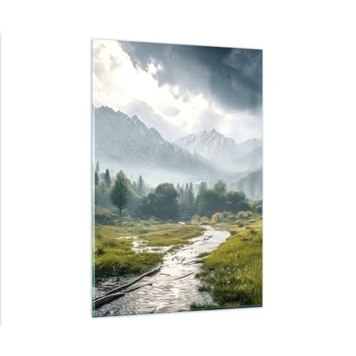 Wandbilder Dekoration Wohnzimmer Berglandschaft Fluss Wald Bilder auf Glas 80x120cm Glasbild Schlafzimmer Küche Deko Wand Kunstdruck Art Groß XXL Wanddeko Bild im Glas Modern Wall Decor GPA80x120-5333 von ARTTOR