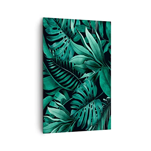 Wandbilder Dekoration Wohnzimmer Blätter Grafiken Monstera Bilder auf Leinwand 80x120cm Leinwandbild mit Rahmen Schlafzimmer Küche Deko Wand Kunstdruck Art Groß XXL Wanddeko Bild Canvas PA80x120-4886 von ARTTOR