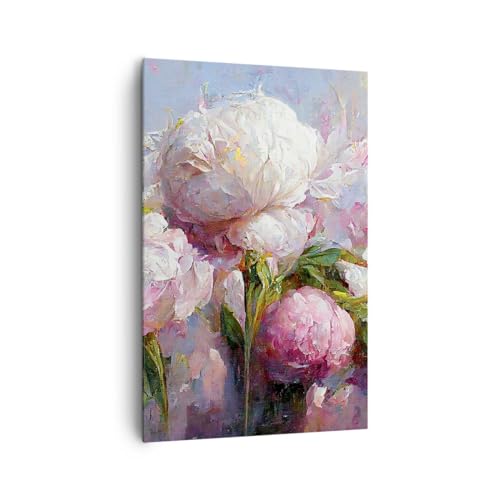 Wandbilder Dekoration Wohnzimmer Blumen Pfingstrosen Klassizismus Bilder auf Leinwand 80x120cm Leinwandbild mit Rahmen Schlafzimmer Deko Wand Kunstdruck Art Groß XXL Wanddeko Bild Canvas PA80x120-5975 von ARTTOR