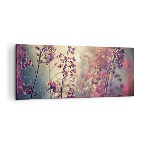 Wandbilder Dekoration Wohnzimmer Blumen Regen Licht Panorama Bilder auf Leinwand 120x50cm Leinwandbild Schlafzimmer Küche Wand Kunstdruck Art Groß Wanddeko Bild Wall Decor Canvas AB120x50-4218 von ARTTOR