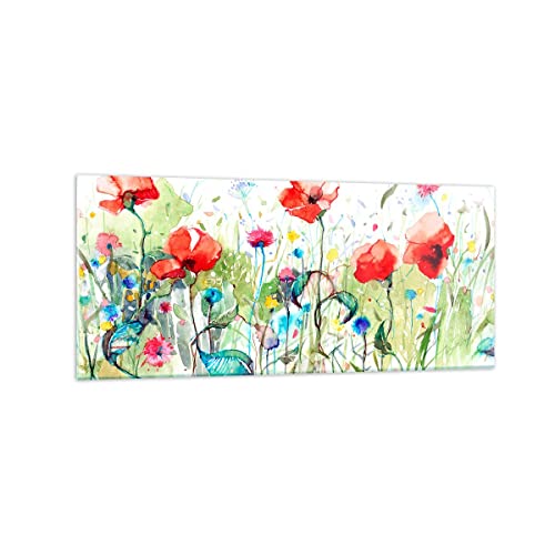 Wandbilder Dekoration Wohnzimmer Blumen Wiese Blatt Natur Panorama Bilder auf Glas 120x50cm Glasbild Schlafzimmer Küche Wand Kunstdruck Art Groß Wanddeko Bild im Glas Modern Wall Decor GAB120x50-3076 von ARTTOR