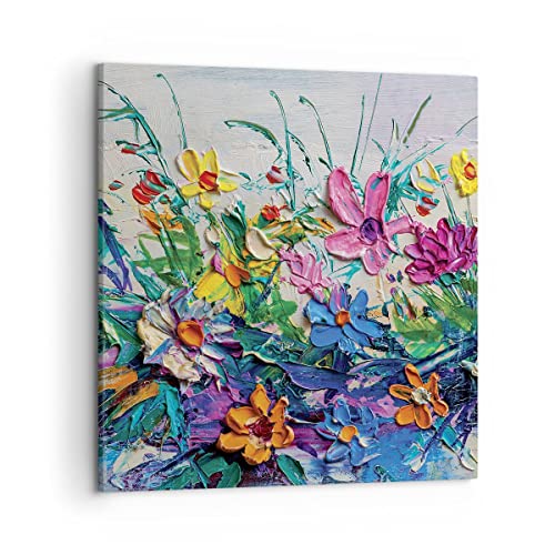 Wandbilder Dekoration Wohnzimmer Blumen die Farben pastos Bilder auf Leinwand 50x50cm Leinwandbild Schlafzimmer Küche Deko Wand Kunstdruck Art Klein Wanddeko Bild Wall Decor Canvas AC50x50-4521 von ARTTOR