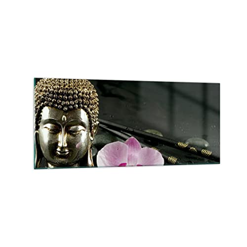 Wandbilder Dekoration Wohnzimmer Buddha Blume Stöcke Panorama Bilder auf Glas 120x50cm Glasbild Schlafzimmer Küche Wand Kunstdruck Art Groß Wanddeko Bild im Glas Modern Wall Decor GAB120x50-0145 von ARTTOR