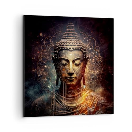 Wandbilder Dekoration Wohnzimmer Buddha Meditation Religion Bilder auf Leinwand 50x50cm Leinwandbild Schlafzimmer Küche Deko Wand Kunstdruck Art Klein Wanddeko Bild Wall Decor Canvas AC50x50-5775 von ARTTOR