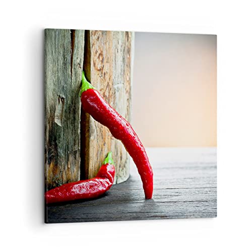 Wandbilder Dekoration Wohnzimmer Chili Gewürz Gemüse Bilder auf Leinwand 50x50cm Leinwandbild mit Rahmen Schlafzimmer Küche Deko Wand Kunstdruck Art Klein Wanddeko Bild Wall Decor Canvas AC50x50-2264 von ARTTOR