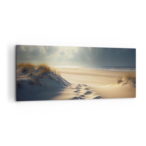 Wandbilder Dekoration Wohnzimmer Dünen Strand Ozean Panorama Bilder auf Leinwand 120x50cm Leinwandbild Schlafzimmer Küche Wand Kunstdruck Art Groß Wanddeko Bild Wall Decor Canvas AB120x50-5927 von ARTTOR