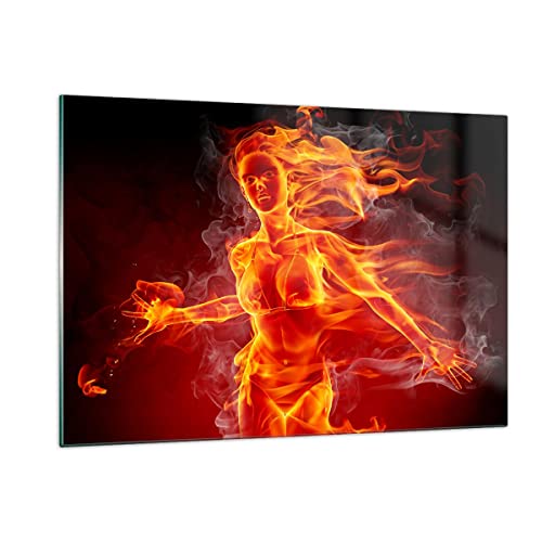 Wandbilder Dekoration Wohnzimmer Frau Flammen Illustration Bilder auf Glas 120x80cm Glasbild Schlafzimmer Küche Deko Wand Kunstdruck Art Groß XXL Wanddeko Bild im Glas Modern Wall Decor GAA120x80-0222 von ARTTOR