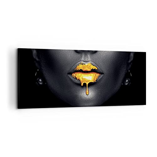 Wandbilder Dekoration Wohnzimmer Gold Mund Schwarz Panorama Bilder auf Leinwand 120x50cm Leinwandbild Schlafzimmer Küche Wand Kunstdruck Art Groß Wanddeko Bild Wall Decor Canvas AB120x50-4460 von ARTTOR