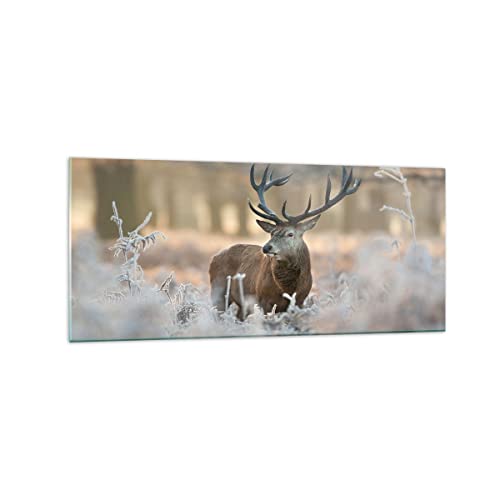 Wandbilder Dekoration Wohnzimmer Hirsch Wald Natur Panorama Bilder auf Glas 120x50cm Glasbild Schlafzimmer Küche Wand Kunstdruck Art Groß Wanddeko Bild im Glas Modern Wall Decor GAB120x50-3744 von ARTTOR