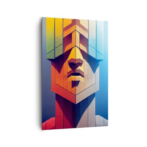 Wandbilder Dekoration Wohnzimmer Kopf Konzept Geometrisch Bilder auf Leinwand 80x120cm Leinwandbild mit Rahmen Schlafzimmer Küche Deko Wand Kunstdruck Art Groß XXL Wanddeko Bild Canvas PA80x120-6156 von ARTTOR