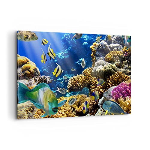 Wandbilder Dekoration Wohnzimmer Korallenriff Ozean Krabbe Fisch Bilder auf Leinwand 120x80cm Leinwandbild Schlafzimmer Deko Wand Kunstdruck Art Groß XXL Wanddeko Bild Wall Decor Canvas AA120x80-2662 von ARTTOR