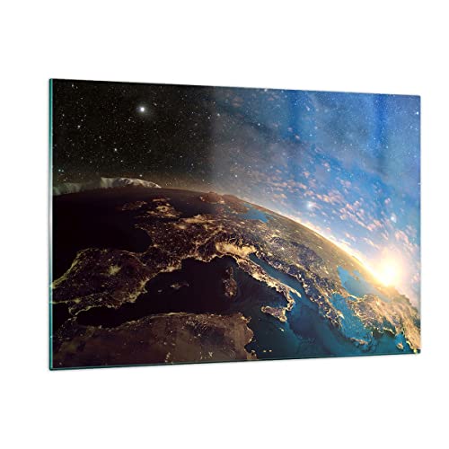 Wandbilder Dekoration Wohnzimmer Kosmos Erde Bilder auf Glas 120x80cm Glasbild Schlafzimmer Küche Deko Wand Kunstdruck Art Groß XXL Wanddeko Bild im Glas Modern Wall Decor Glasdruck GAA120x80-3809 von ARTTOR