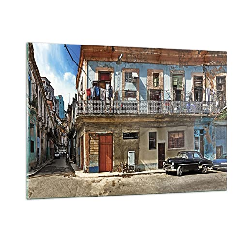 Wandbilder Dekoration Wohnzimmer Kuba Havanna Balkon Bilder auf Glas 120x80cm Glasbild Schlafzimmer Küche Deko Wand Kunstdruck Art Groß XXL Wanddeko Bild im Glas Modern Wall Decor GAA120x80-4255 von ARTTOR