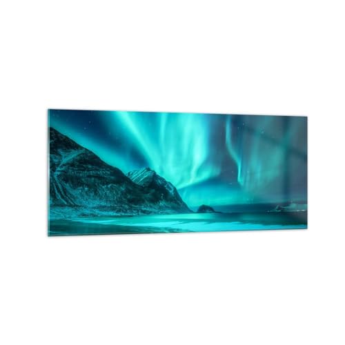 Wandbilder Dekoration Wohnzimmer Landschaft Nordpol Nordlichter Panorama Bilder auf Glas 120x50cm Glasbild Schlafzimmer Küche Wand Kunstdruck Art Groß Wanddeko Bild im Glas Modern GAB120x50-5321 von ARTTOR