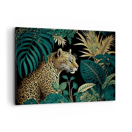 Wandbilder Dekoration Wohnzimmer Leopard Dschungel Tropisch Bilder auf Leinwand 120x80cm Leinwandbild Schlafzimmer Küche Deko Wand Kunstdruck Art Groß XXL Wanddeko Bild Wall Decor Canvas AA120x80-5720 von ARTTOR