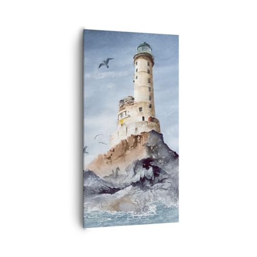 Wandbilder Dekoration Wohnzimmer Leuchtturm Meer Möwe Bilder auf Leinwand 65x120cm Leinwandbild mit Rahmen Schlafzimmer Küche Deko Wand Kunstdruck Art Wanddeko Bild Wall Decor Canvas PA65x120-6073 von ARTTOR