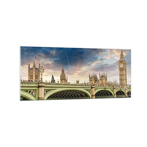 Wandbilder Dekoration Wohnzimmer London büro parlament gebäude Panorama Bilder auf Glas 120x50cm Glasbild Schlafzimmer Küche Wand Kunstdruck Art Groß Wanddeko Bild im Glas Modern GAB120x50-2455 von ARTTOR