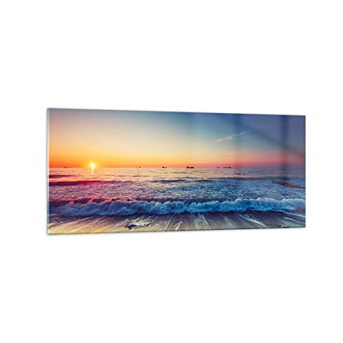 Wandbilder Dekoration Wohnzimmer Meer Strand Welle Panorama Bilder auf Glas 120x50cm Glasbild Schlafzimmer Küche Wand Kunstdruck Art Groß Wanddeko Bild im Glas Modern Wall Decor GAB120x50-3613 von ARTTOR