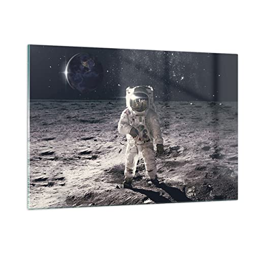 Wandbilder Dekoration Wohnzimmer Mond Erde Astronaut Bilder auf Glas 120x80cm Glasbild Schlafzimmer Küche Deko Wand Kunstdruck Art Groß XXL Wanddeko Bild im Glas Modern Wall Decor GAA120x80-4882 von ARTTOR