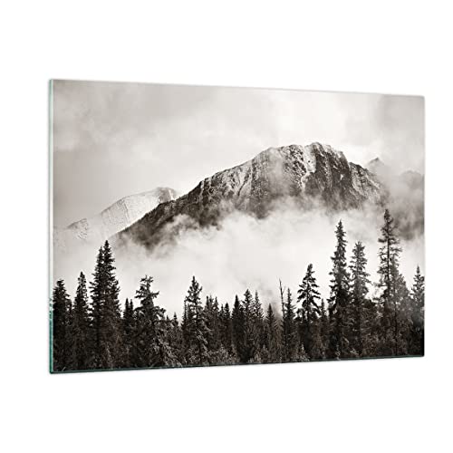 Wandbilder Dekoration Wohnzimmer Nebel Berg Wald Bilder auf Glas 120x80cm Glasbild Schlafzimmer Küche Deko Wand Kunstdruck Art Groß XXL Wanddeko Bild im Glas Modern Wall Decor Glasdruck GAA120x80-4936 von ARTTOR