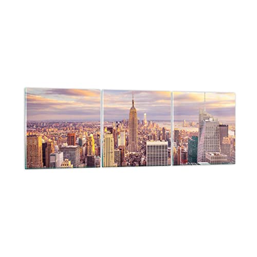 Wandbilder Dekoration Wohnzimmer New York Stadt Mehrteilige Bilder auf Glas 150x50cm Glasbild Schlafzimmer Küche Set 3 teilige Wand Kunstdruck Art Groß XXL Wanddeko Bild im Glas Modern GCA150x50-3638 von ARTTOR