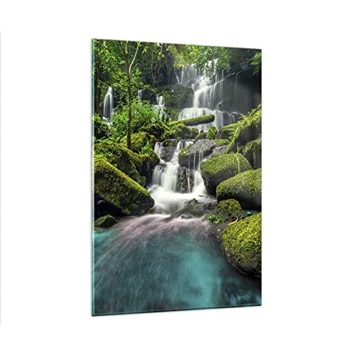 Wandbilder Dekoration Wohnzimmer Park Wasserfall Wasser Bilder auf Glas 80x120cm Glasbild Schlafzimmer Küche Deko Wand Kunstdruck Art Groß XXL Wanddeko Bild im Glas Modern Wall Decor GPA80x120-3754 von ARTTOR