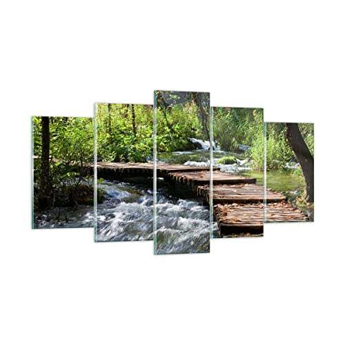 Wandbilder Dekoration Wohnzimmer Park natur grün bäume Mehrteilige Bilder auf Glas 160x85cm Glasbild Schlafzimmer Küche Set 5 teilige Wand Kunstdruck Art Groß XXL Wanddeko Modern GEA160x85-0356 von ARTTOR