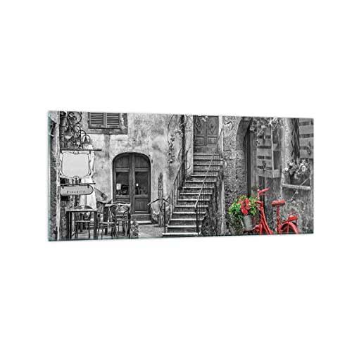 Wandbilder Dekoration Wohnzimmer Rot Fahrrad Allee Panorama Bilder auf Glas 120x50cm Glasbild Schlafzimmer Küche Wand Kunstdruck Art Groß Wanddeko Bild im Glas Modern Wall Decor GAB120x50-4410 von ARTTOR