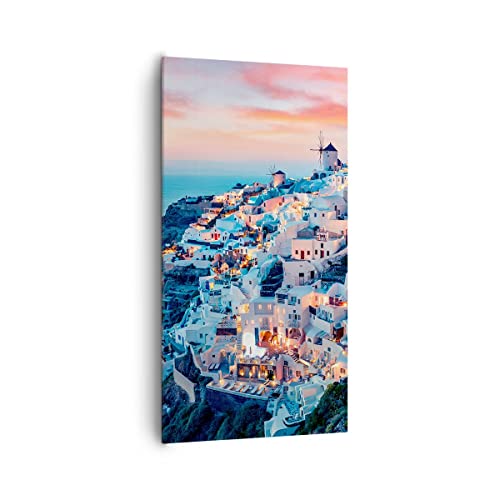 Wandbilder Dekoration Wohnzimmer Santorini Griechenland anzeigen Bilder auf Leinwand 65x120cm Leinwandbild mit Rahmen Schlafzimmer Küche Deko Wand Kunstdruck Art Wanddeko Bild Canvas PA65x120-4784 von ARTTOR