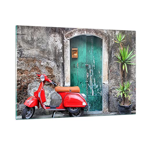 Wandbilder Dekoration Wohnzimmer Scooter transport italien retro Bilder auf Glas 120x80cm Glasbild Schlafzimmer Küche Deko Wand Kunstdruck Art Groß XXL Wanddeko Bild im Glas Modern GAA120x80-2571 von ARTTOR