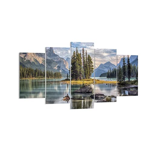 Wandbilder Dekoration Wohnzimmer See Landschaft Natur Mehrteilige Bilder auf Leinwand 160x85cm Leinwandbild Schlafzimmer Set 5 teilige Wand Kunstdruck Art Groß XXL Wanddeko Bild Canvas EA160x85-4133 von ARTTOR