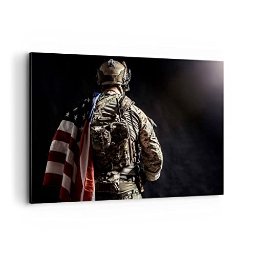 Wandbilder Dekoration Wohnzimmer Soldat Armee Bilder auf Leinwand 120x80cm Leinwandbild mit Rahmen Schlafzimmer Küche Deko Wand Kunstdruck Art Groß XXL Wanddeko Bild Wall Decor Canvas AA120x80-4064 von ARTTOR