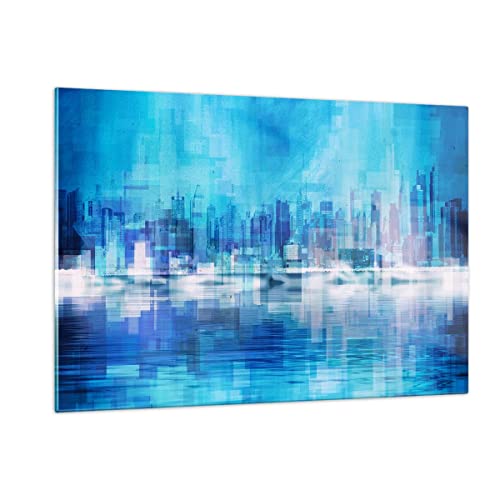 Wandbilder Dekoration Wohnzimmer Stadt Aussicht Wasser Bilder auf Glas 120x80cm Glasbild Schlafzimmer Küche Deko Wand Kunstdruck Art Groß XXL Wanddeko Bild im Glas Modern Wall Decor GAA120x80-3488 von ARTTOR