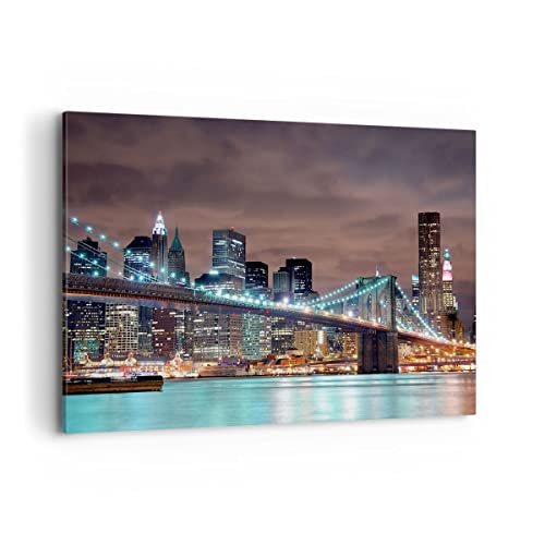 Wandbilder Dekoration Wohnzimmer Stadt Brücke Wolkenkratzer Bilder auf Leinwand 120x80cm Leinwandbild Schlafzimmer Küche Deko Wand Kunstdruck Art Groß XXL Wanddeko Bild Wall Decor Canvas AA120x80-0218 von ARTTOR