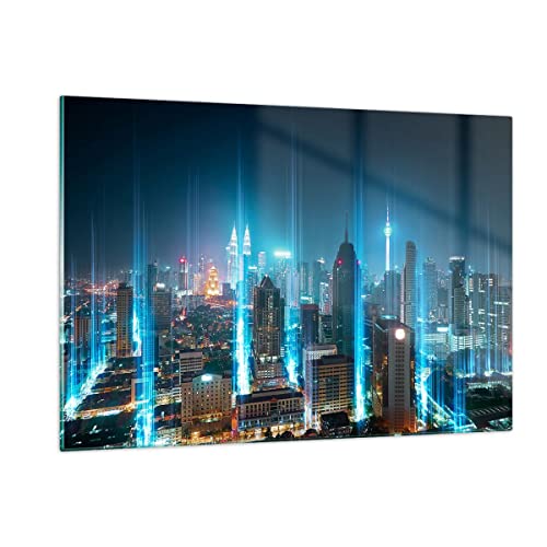 Wandbilder Dekoration Wohnzimmer Stadt Nacht Straße Bilder auf Glas 120x80cm Glasbild Schlafzimmer Küche Deko Wand Kunstdruck Art Groß XXL Wanddeko Bild im Glas Modern Wall Decor GAA120x80-3903 von ARTTOR