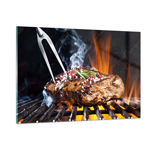 Wandbilder Dekoration Wohnzimmer Steak Grill Flammen Essen Bilder auf Glas 120x80cm Glasbild Schlafzimmer Küche Deko Wand Kunstdruck Art Groß XXL Wanddeko Bild im Glas Modern Wall Decor GAA120x80-2865 von ARTTOR