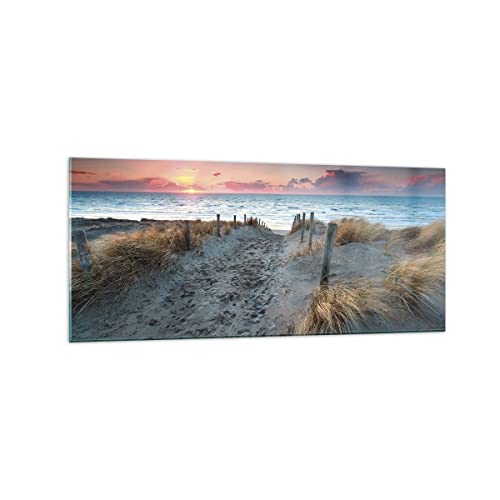 Wandbilder Dekoration Wohnzimmer Strand Sand Spaziergang Panorama Bilder auf Glas 120x50cm Glasbild Schlafzimmer Küche Wand Kunstdruck Art Groß Wanddeko Bild im Glas Modern Wall Decor GAB120x50-4924 von ARTTOR