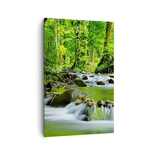 Wandbilder Dekoration Wohnzimmer Stream Wald Natur Bilder auf Leinwand 80x120cm Leinwandbild mit Rahmen Schlafzimmer Küche Deko Wand Kunstdruck Art Groß XXL Wanddeko Bild Wall Canvas PA80x120-0174 von ARTTOR