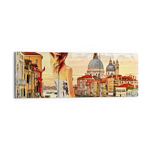 Wandbilder Dekoration Wohnzimmer Venedig Brücke Wasser Mehrteilige Bilder auf Leinwand 150x50cm Leinwandbild Schlafzimmer Set 3 teilige Wand Kunstdruck Art Groß XXL Wanddeko Bild Canvas CA150x50-3495 von ARTTOR