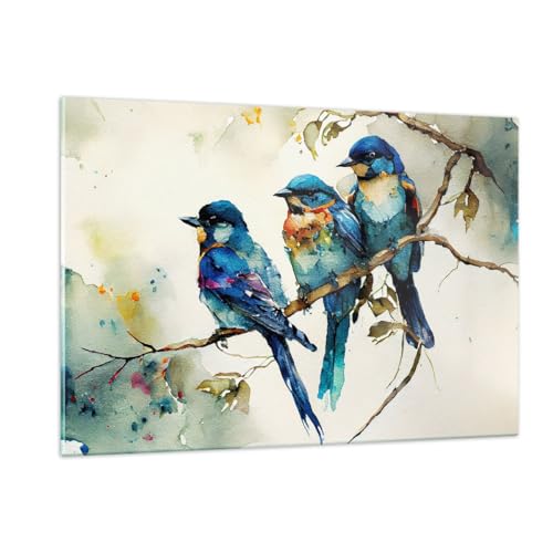 Wandbilder Dekoration Wohnzimmer Vögel Natur Aquarell Bilder auf Glas 120x80cm Glasbild Schlafzimmer Küche Deko Wand Kunstdruck Art Groß XXL Wanddeko Bild im Glas Modern Wall Decor GAA120x80-5675 von ARTTOR