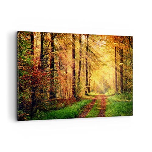 Wandbilder Dekoration Wohnzimmer Wald Baum Natur Bilder auf Leinwand 120x80cm Leinwandbild mit Rahmen Schlafzimmer Küche Deko Wand Kunstdruck Art Groß XXL Wanddeko Bild Wall Decor Canvas AA120x80-3718 von ARTTOR