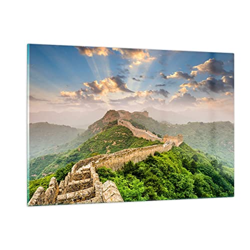 Wandbilder Dekoration Wohnzimmer Wand Berg asiatisch china Bilder auf Glas 120x80cm Glasbild Schlafzimmer Küche Deko Wand Kunstdruck Art Groß XXL Wanddeko Bild im Glas Modern Wall Decor GAA120x80-3069 von ARTTOR