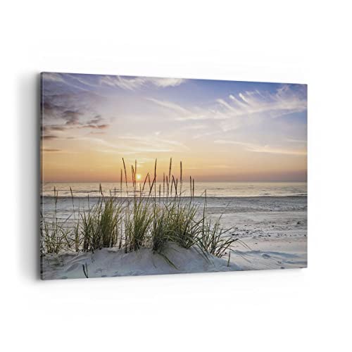 Wandbilder Dekoration Wohnzimmer Westen Sonne Strand Bilder auf Leinwand 120x80cm Leinwandbild Schlafzimmer Küche Deko Wand Kunstdruck Art Groß XXL Wanddeko Bild Wall Decor Canvas AA120x80-4201 von ARTTOR