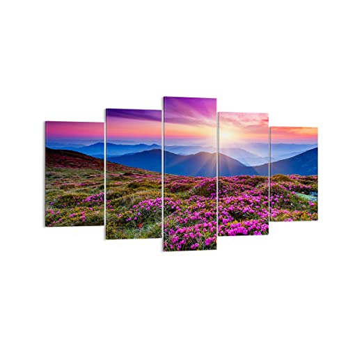 Wandbilder Dekoration Wohnzimmer Wiese Berg Himmel Landschaft Bilder auf Leinwand 160x85cm Leinwandbild Schlafzimmer Set 5 teilige Wand Kunstdruck Art Groß XXL Wanddeko Bild Canvas EA160x85-2719 von ARTTOR