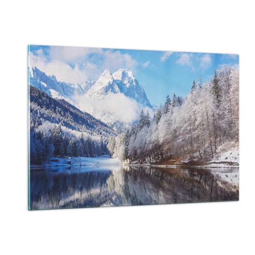 Wandbilder Dekoration Wohnzimmer Winter Landschaft Berge Bilder auf Glas 120x80cm Glasbild Schlafzimmer Küche Deko Wand Kunstdruck Art Groß XXL Wanddeko Bild im Glas Modern Wall Decor GAA120x80-5226 von ARTTOR