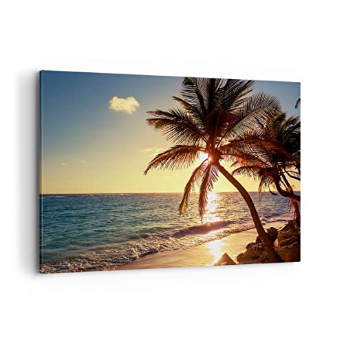 Wandbilder Dekoration Wohnzimmer Wolke exotischer Palm- Landschaft Bilder auf Leinwand 120x80cm Leinwandbild Schlafzimmer Deko Wand Kunstdruck Art Groß XXL Wanddeko Bild Decor Canvas AA120x80-3180 von ARTTOR