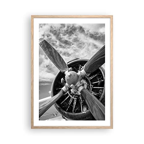 Wandposter Art Prints 50x70cm Poster Rahmen helle Eiche Motor Schwarzweiß Propeller Küche Wanddeko Bild Wand Kunstdruck Deko Wandbilder Dekoration Wohnzimmer Schlafzimmer Modern Wall P2NPA50x70-4289 von ARTTOR